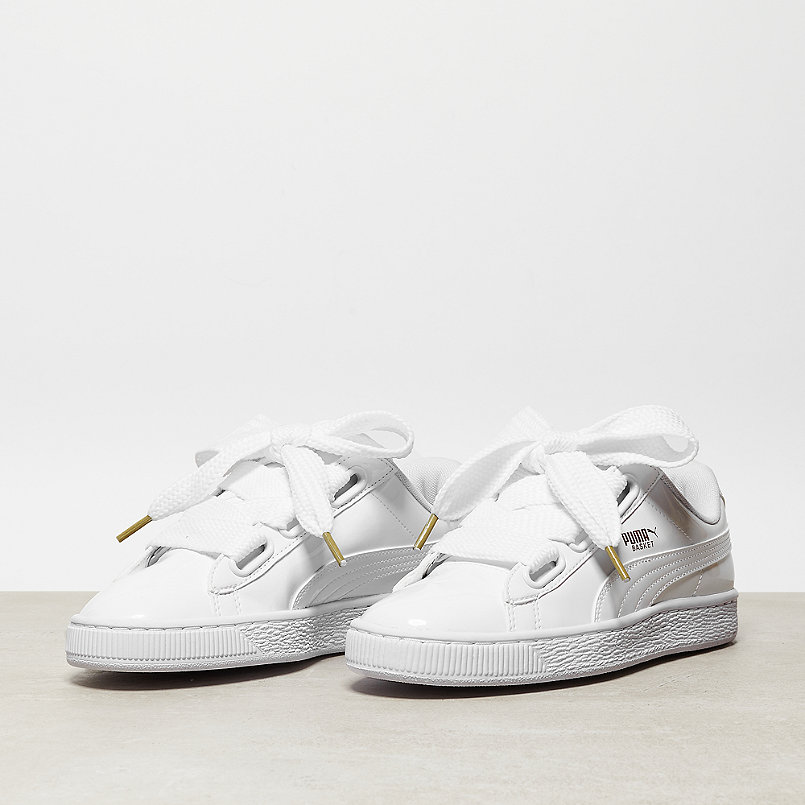 puma patent basket heart sneaker in white