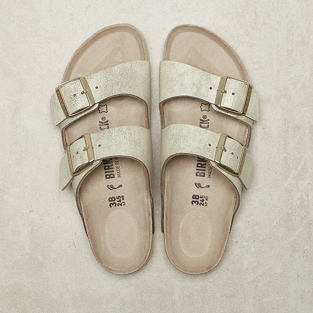 Birkenstock Arizona washed metallic cream gold