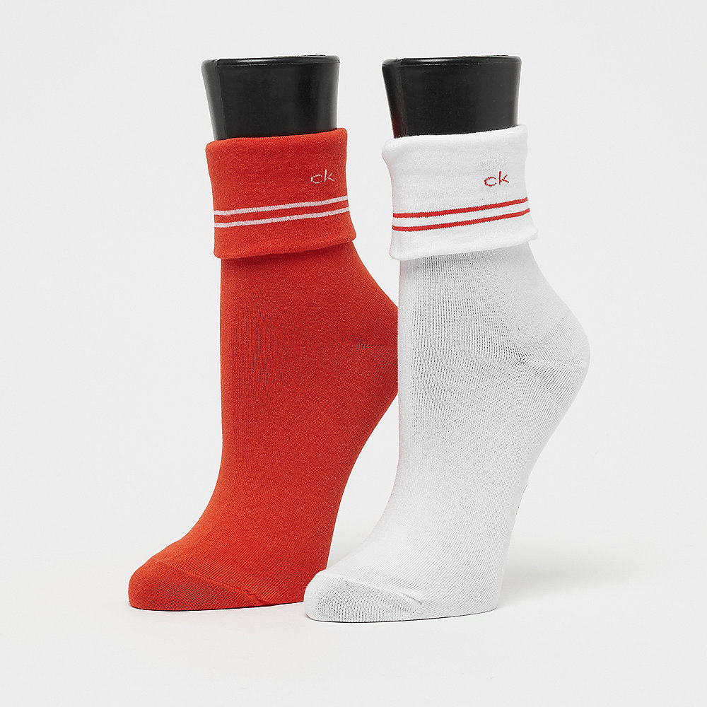 Calvin Klein 2 Pr Stripe Turn cuff white red