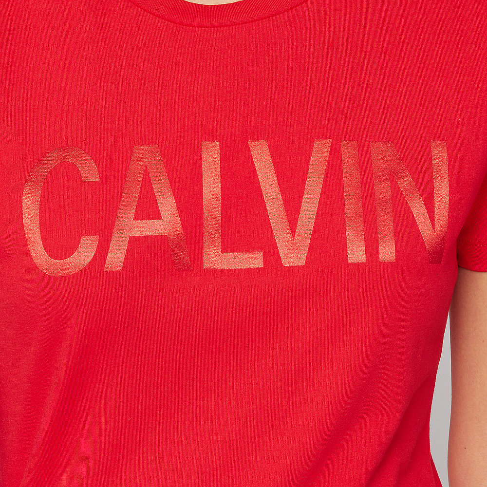 Calvin Klein Logo Slim Fit Satin T-Shirt racing red