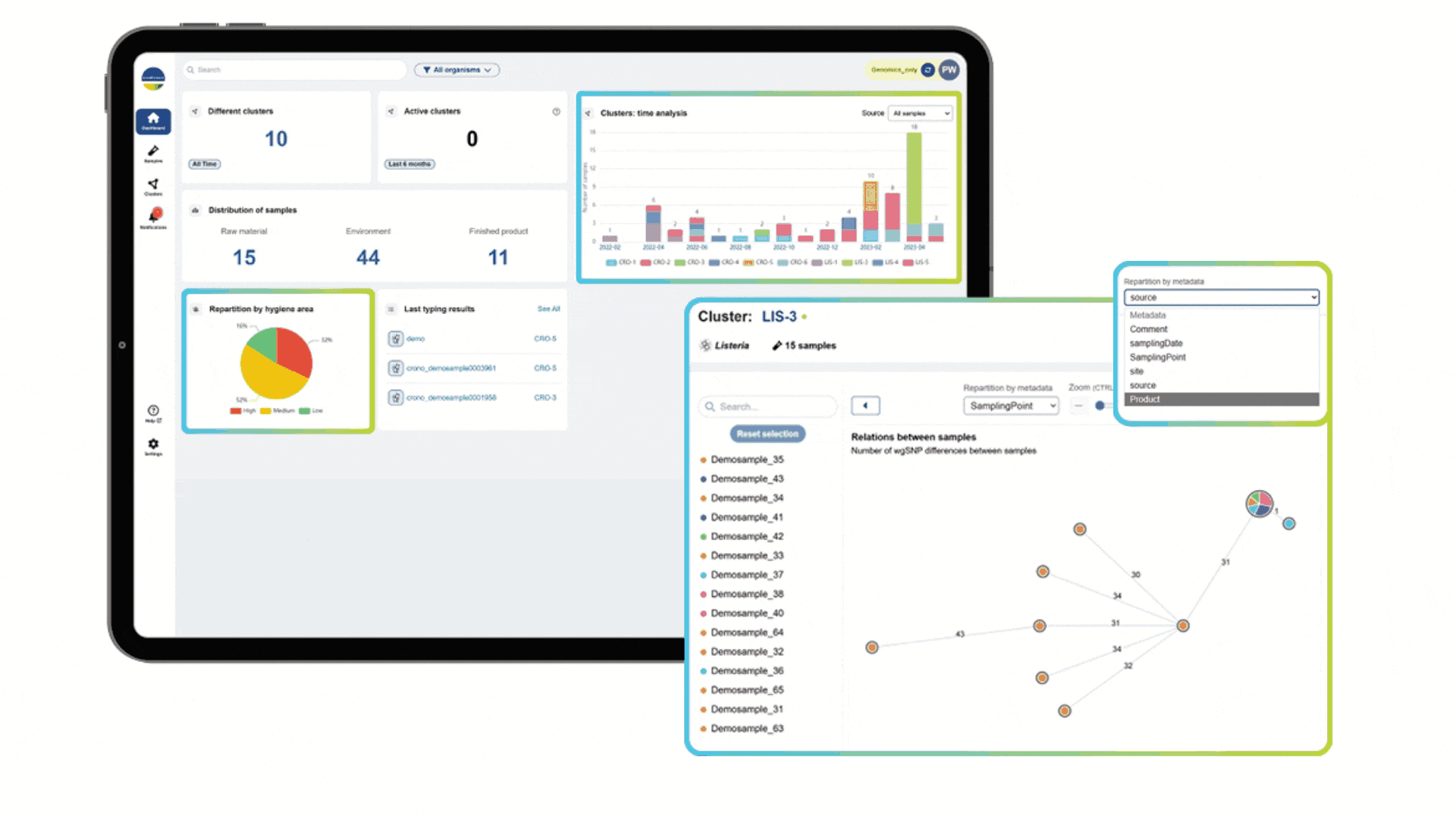 Pathogen genomics app screens