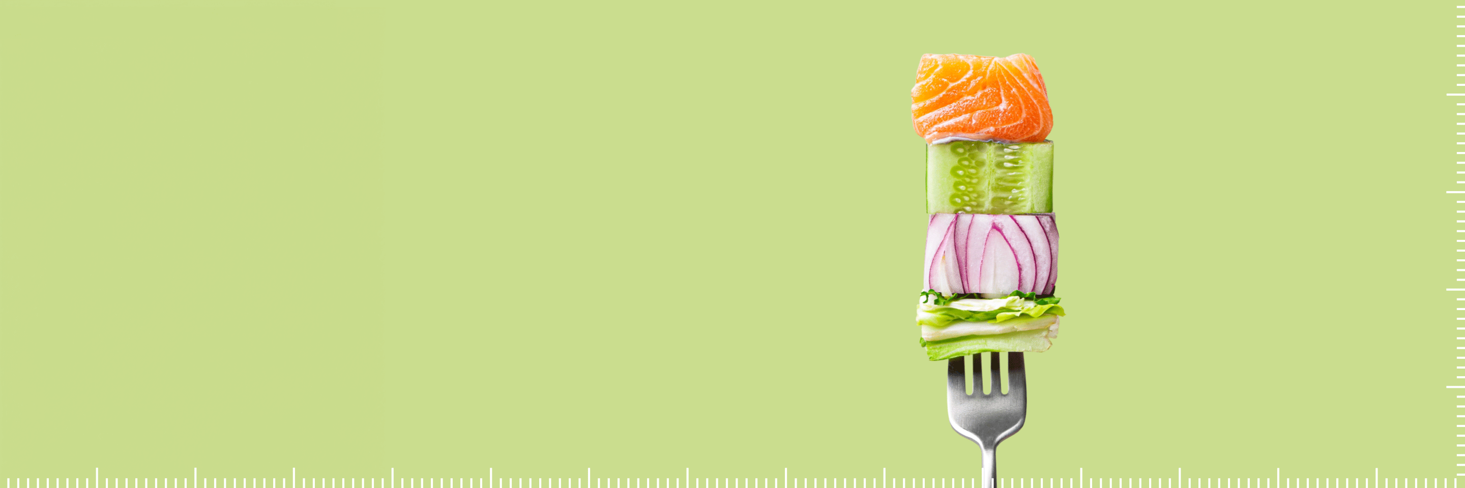 Animação sobre garfo com alimentos frescos