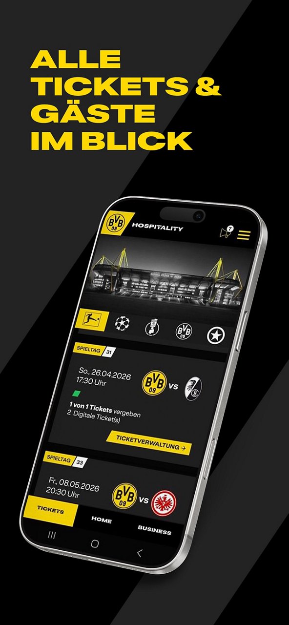 Screenshot Ticketverwaltung in der BVB-Hospitality-App.