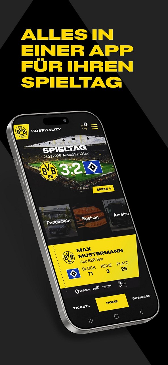 Screenshot Spieltagsinformationen in der BVB-Hospitality-App.