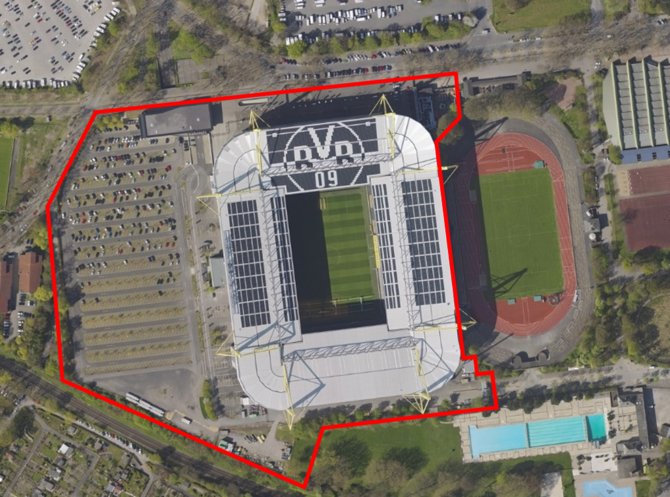 Map view of the house rules area at SIGNAL IDUNA PARK during professional matches.