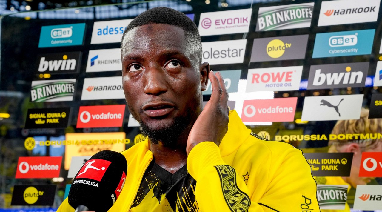 Serhou Guirassy nach dem BVB-Spiel gegen Union Berlin am TV-Mikrofon