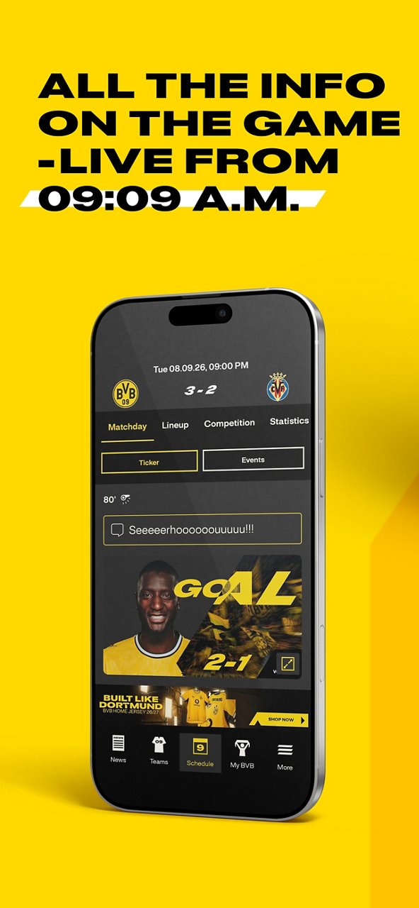 Screenshot of matchday in the BVB app.
