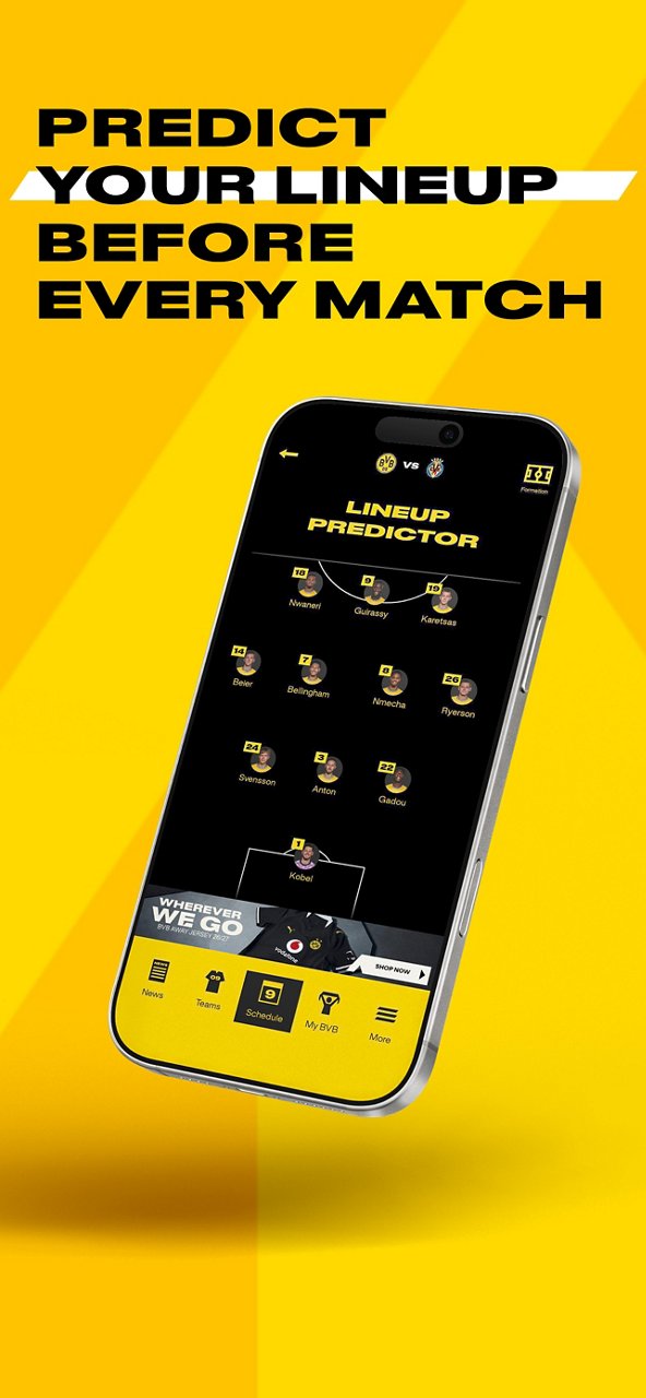Screenshot Startelftipp in der BVB-App.