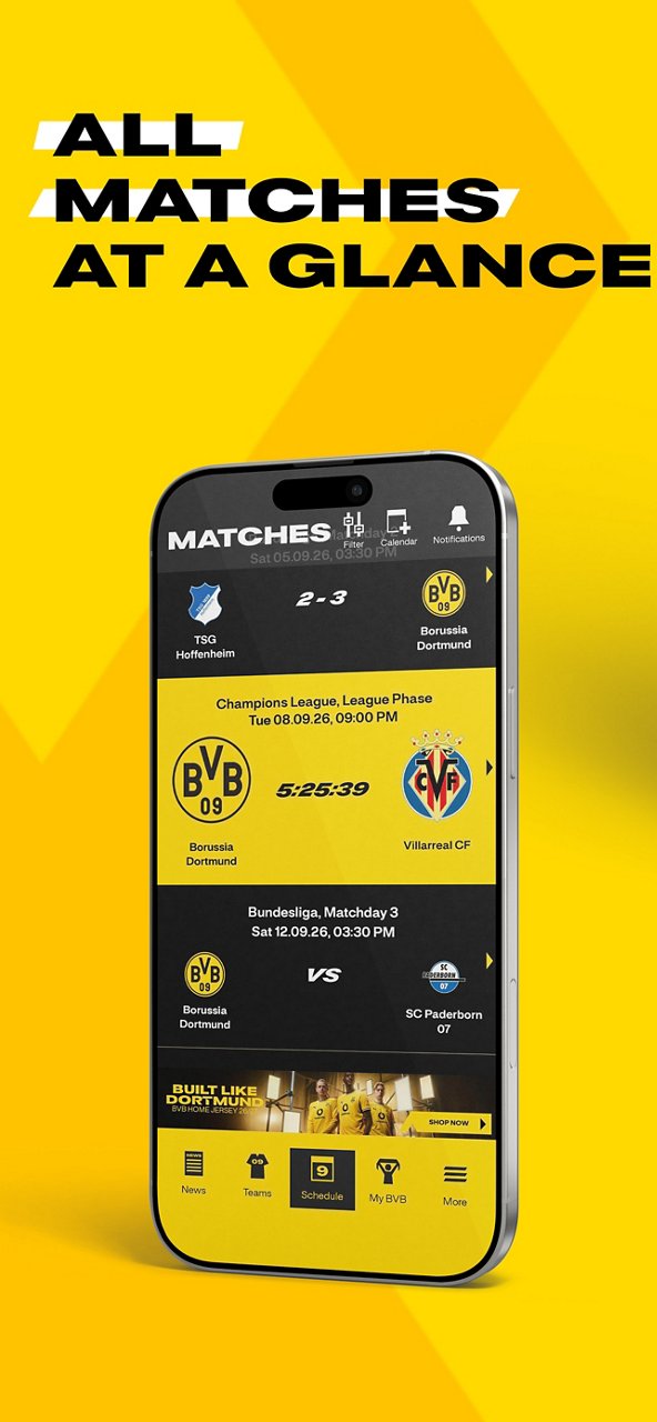 Screenshot of the fixture list in the BVB app.