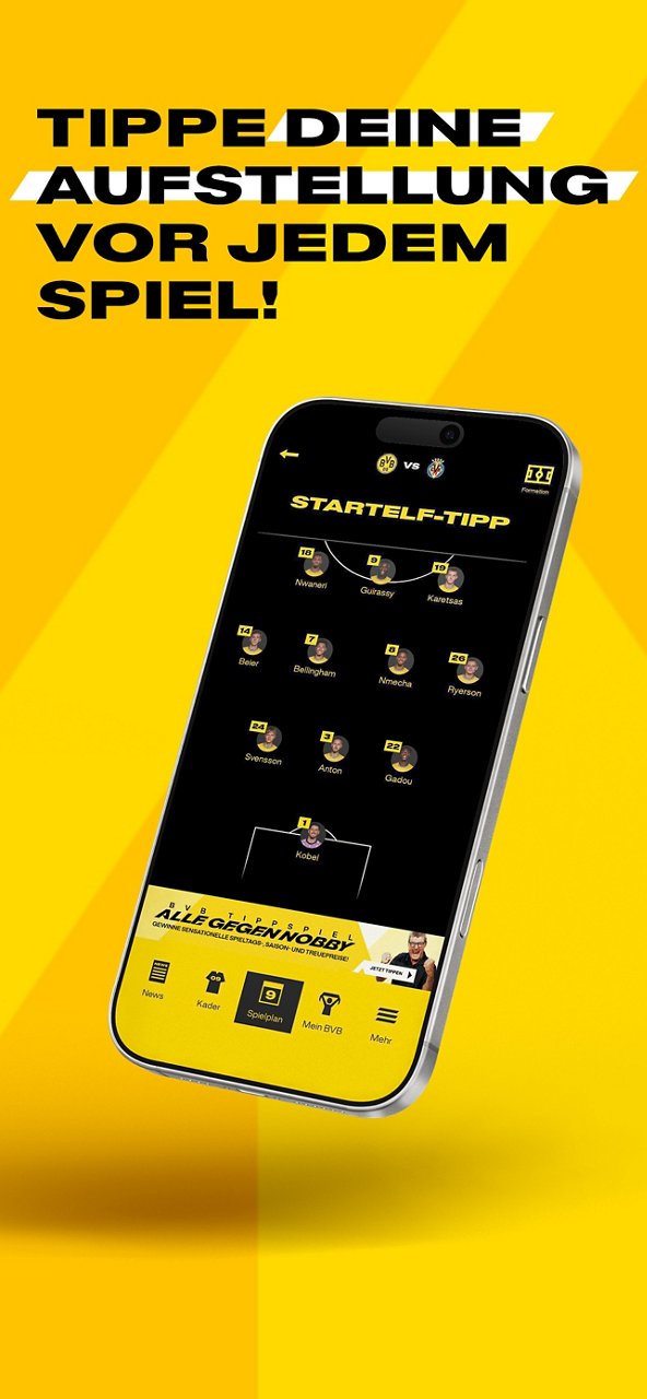 Screenshot Startelftipp in der BVB-App.