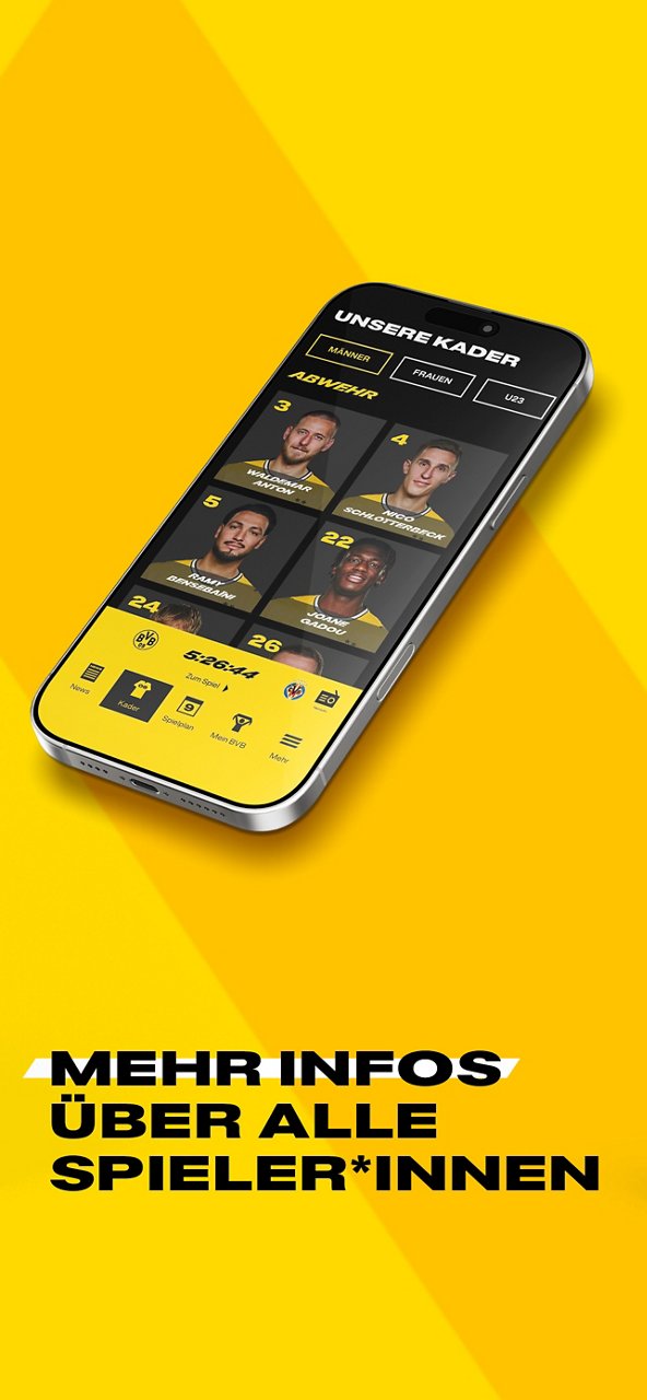 Screenshot Kader in der BVB-App.