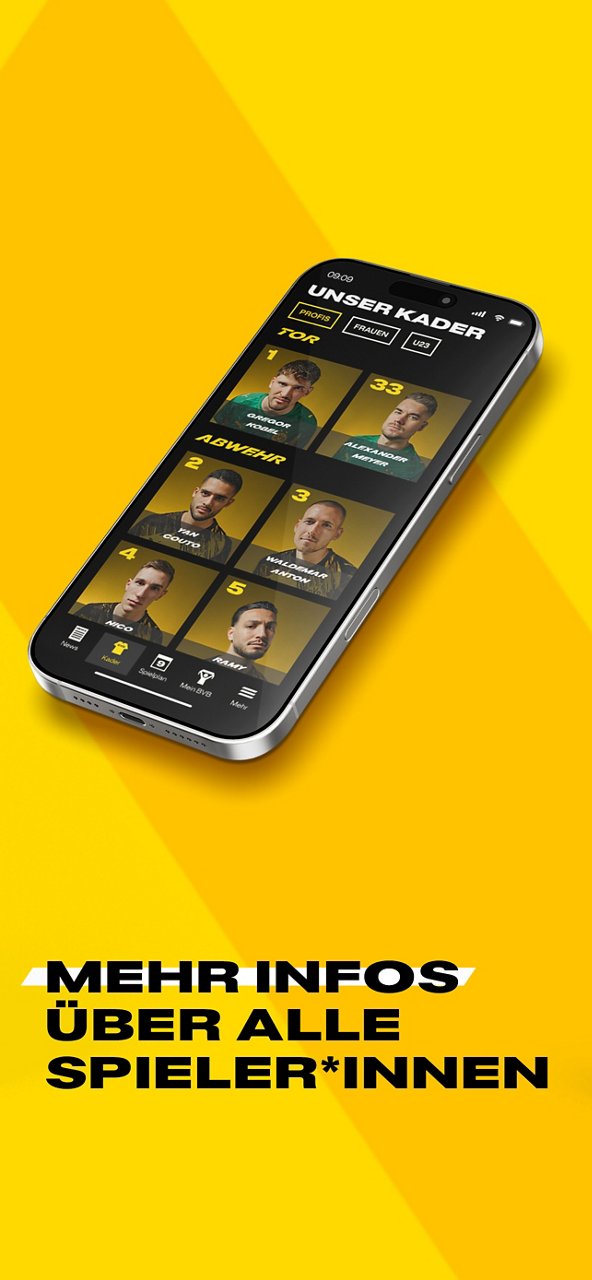 Screenshot Kader in der BVB-App.
