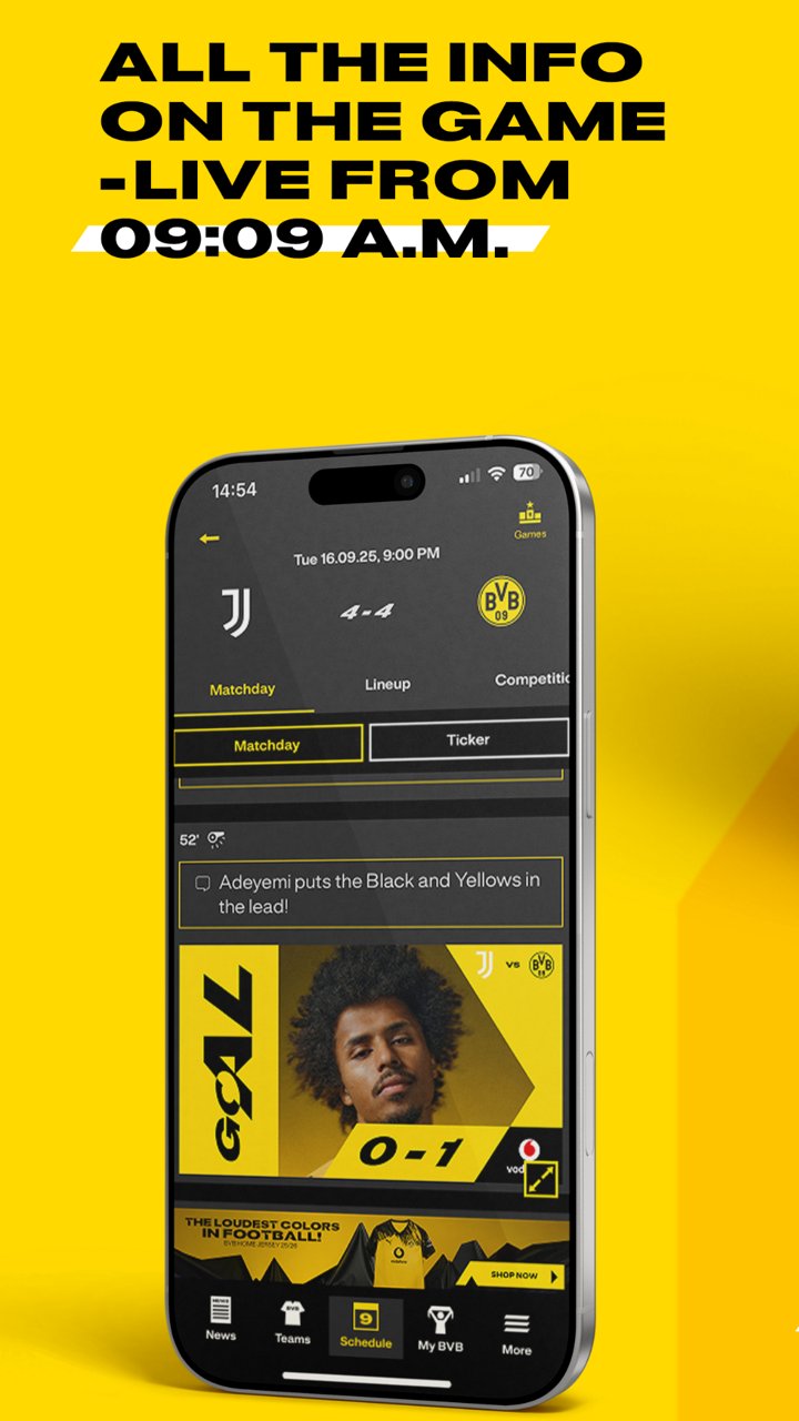 Screenshot of matchday in the BVB app.