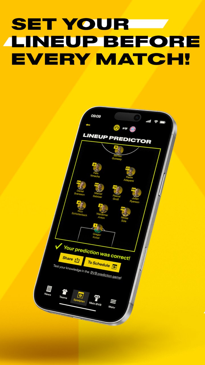 Screenshot Startelftipp in der BVB-App.