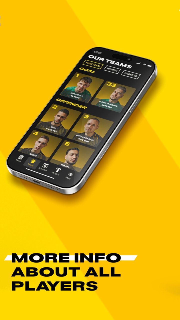 Screenshot of the squad in the BVB app.