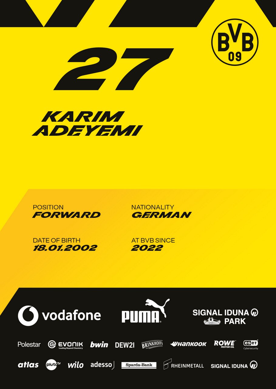 Back side of Karim Adeyemi's autograph card.