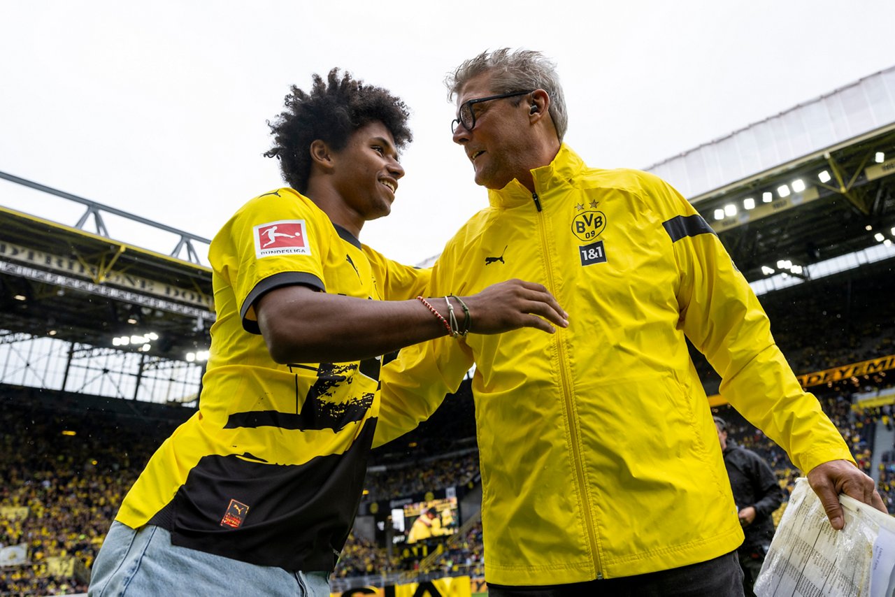 Karim Adeyemi and Nobby Dickel at the BVB Season Opening 2023