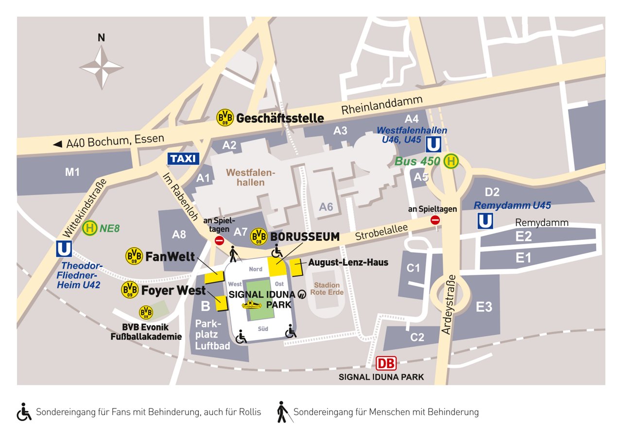 Karte, die Sondereingänge für Menschen mit Behinderung verdeutlicht.