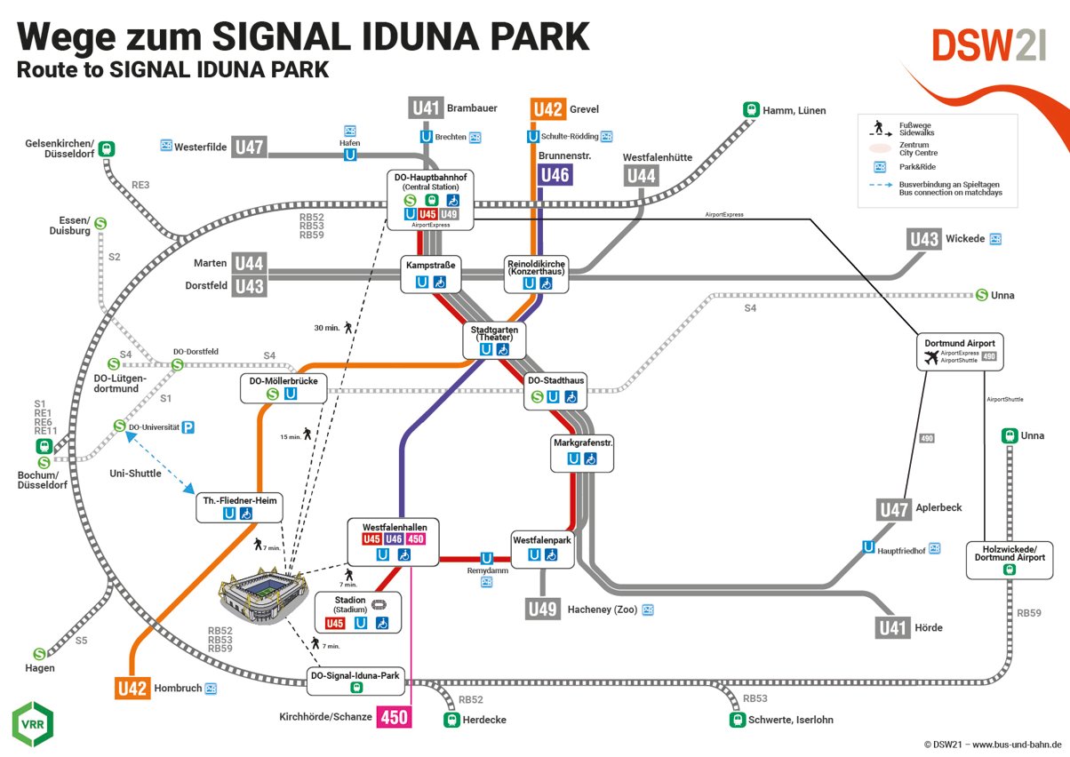BVB map of transport stops around Signal Iduna Park