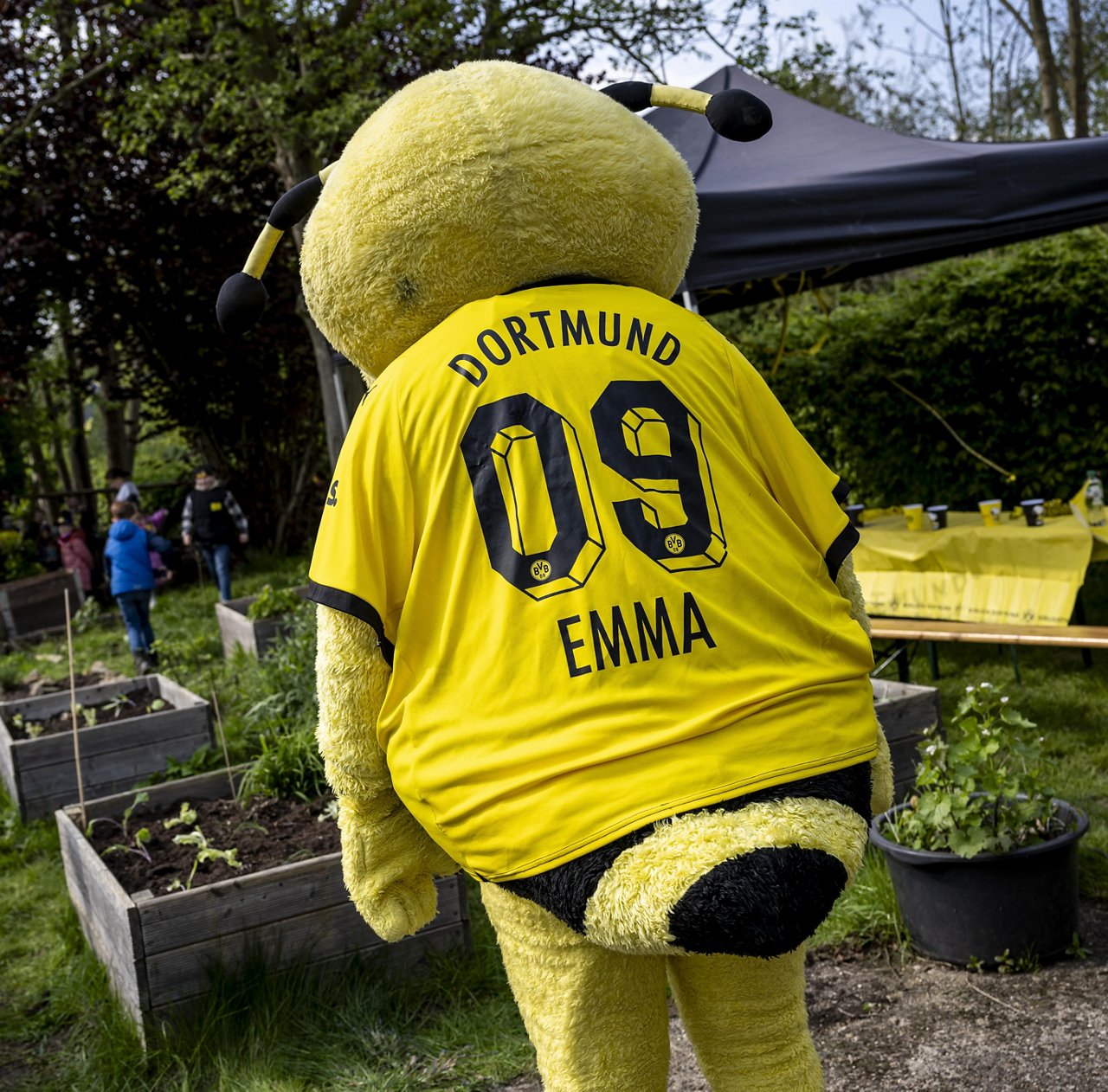 BVB Maskottchen EMMA von hinten