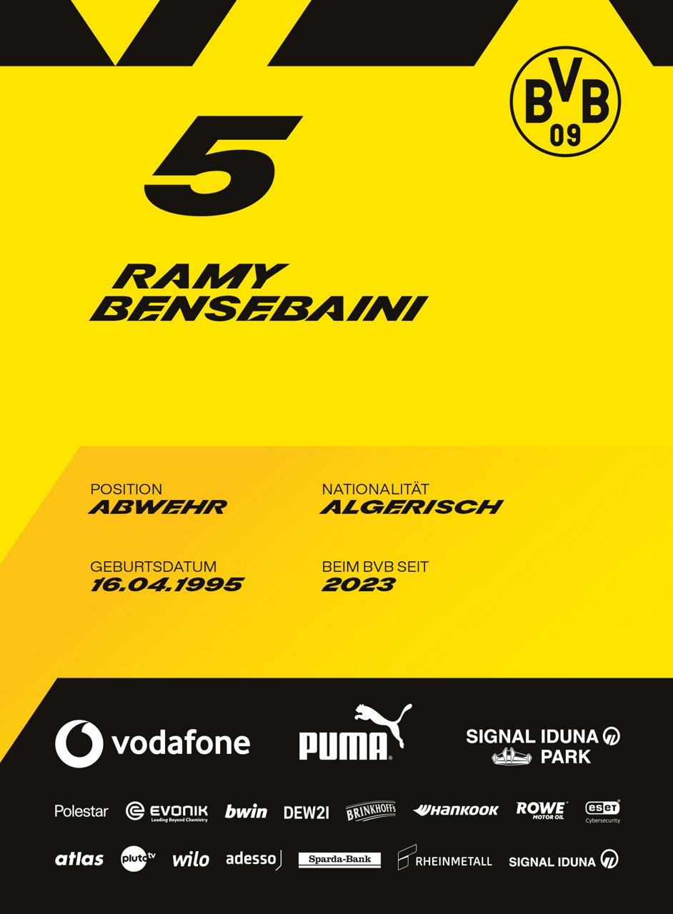 Rückseite der Autogrammkarte von Ramy Bensebaini.