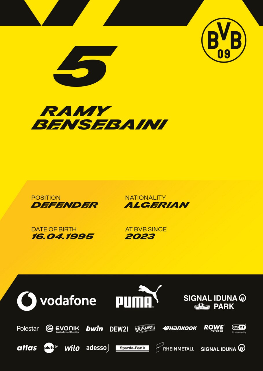 Back side of Ramy Bensebaini's autograph card.