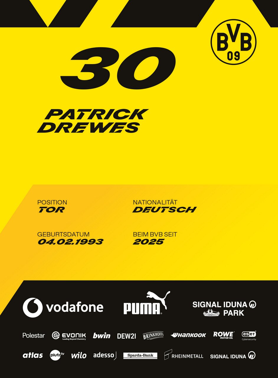 Rückseite der Autogrammkarte von Patrick Drewes.