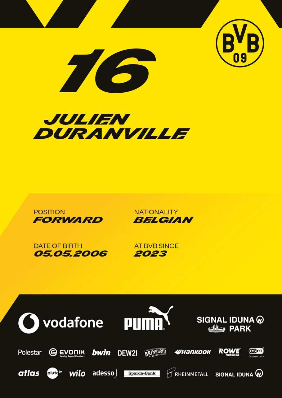 Back side of Julien Duranville's autograph card.