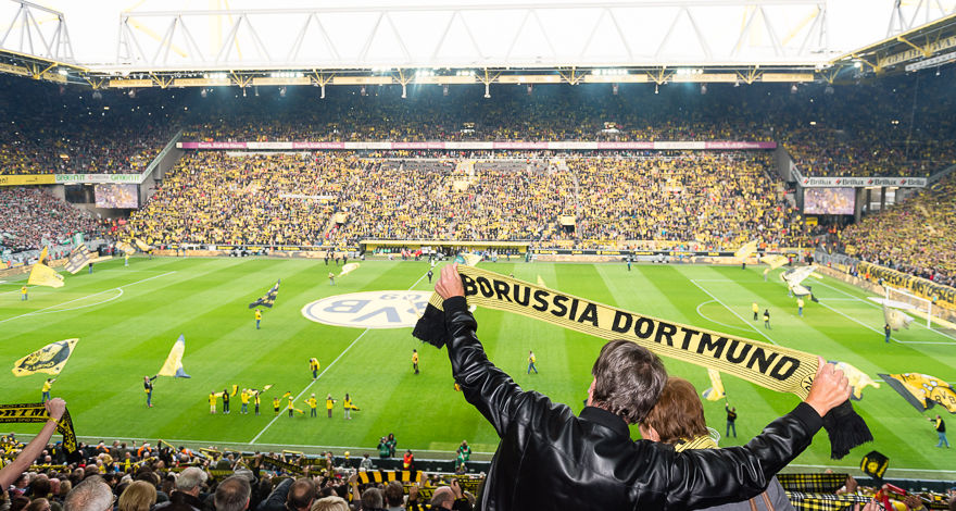 DORTMUND, GERMANY - APRIL 02:  Two fans of Borussia Dortmund prior to the Bundesliga match between Borussia Dortmund and Werder Bremen at Signal Iduna Park on April 02, 2016 in Dortmund, Germany.  (Photo by Alexandre Simoes/Borussia Dortmund/Getty Images)