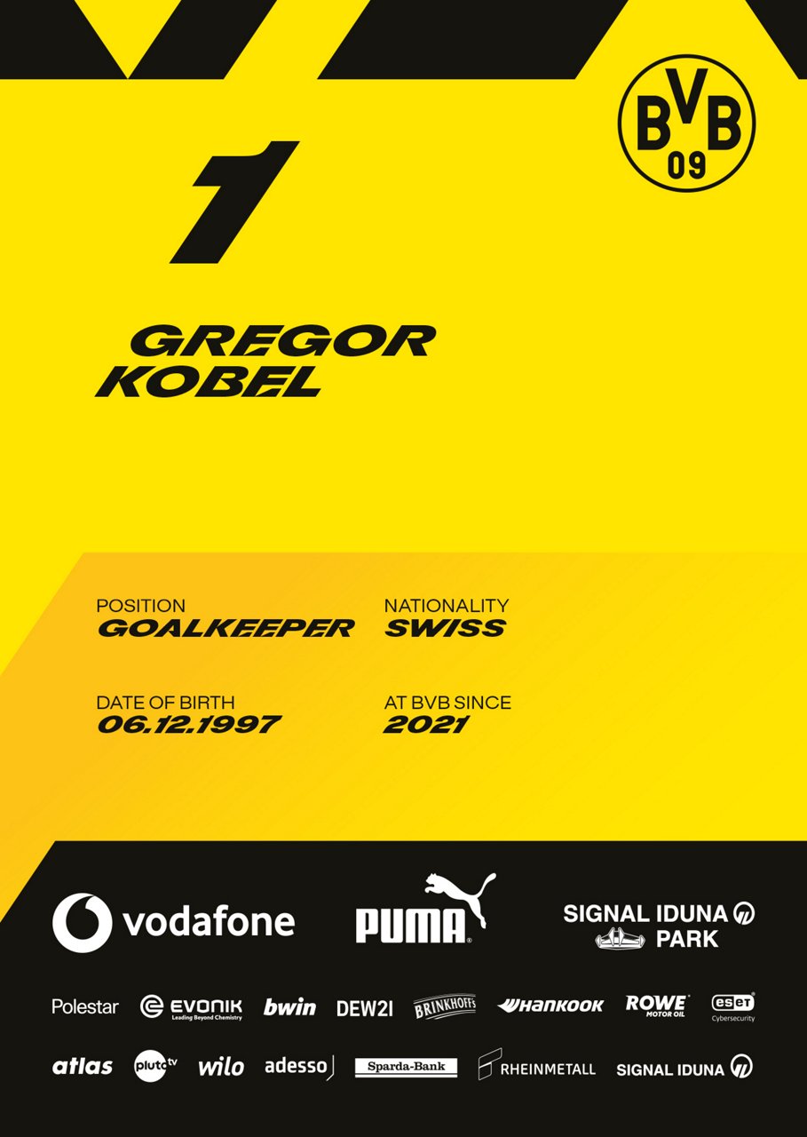 Back side of Gregor Kobel's autograph card.