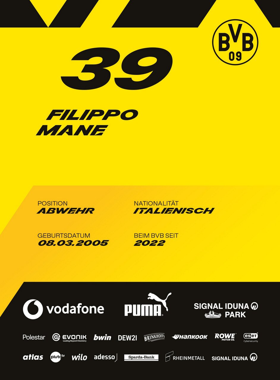 Rückseite der Autogrammkarte von Filippo Mane.