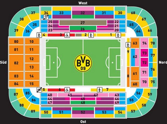 Official Borussia Dortmund stadium seating plan with numbered blocks