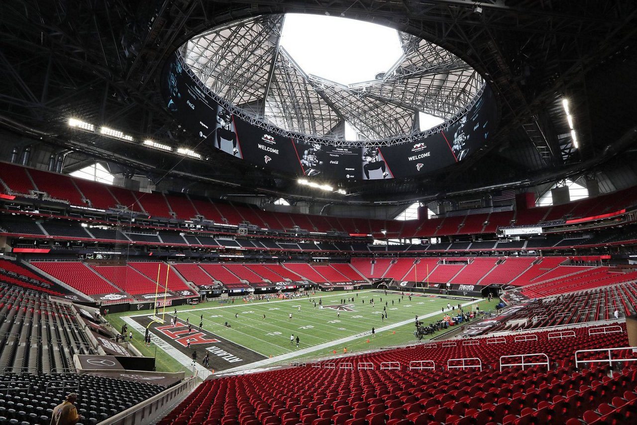 Innenraum des Mercedes-Benz Stadium in Atlanta.