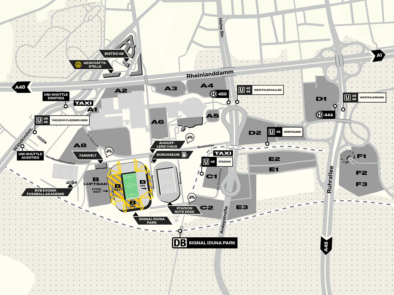 Karte der Parkplätze um den SIGNAL IDUNA PARK.