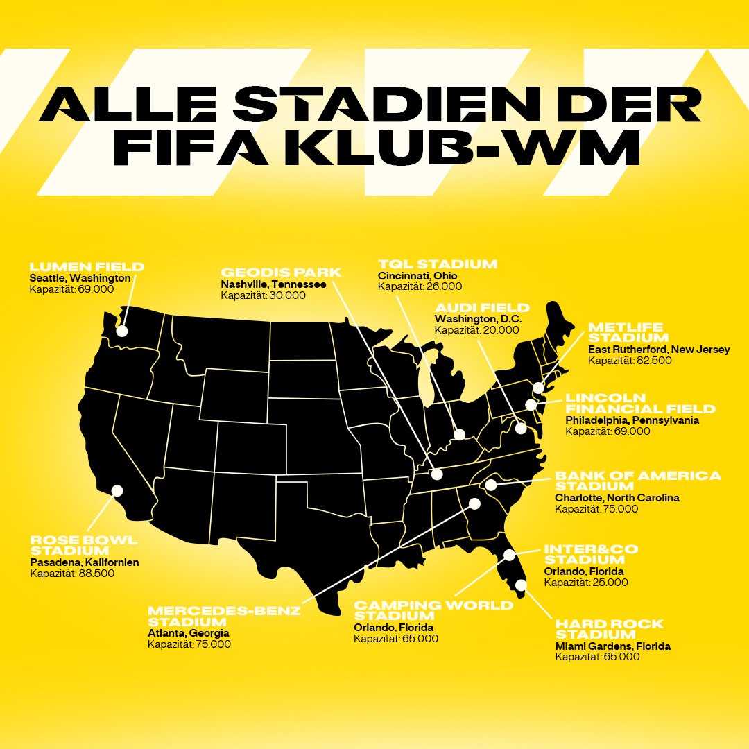 Karte, die alle Stadien und Spielorte der FIFA Klub WM darstellt.