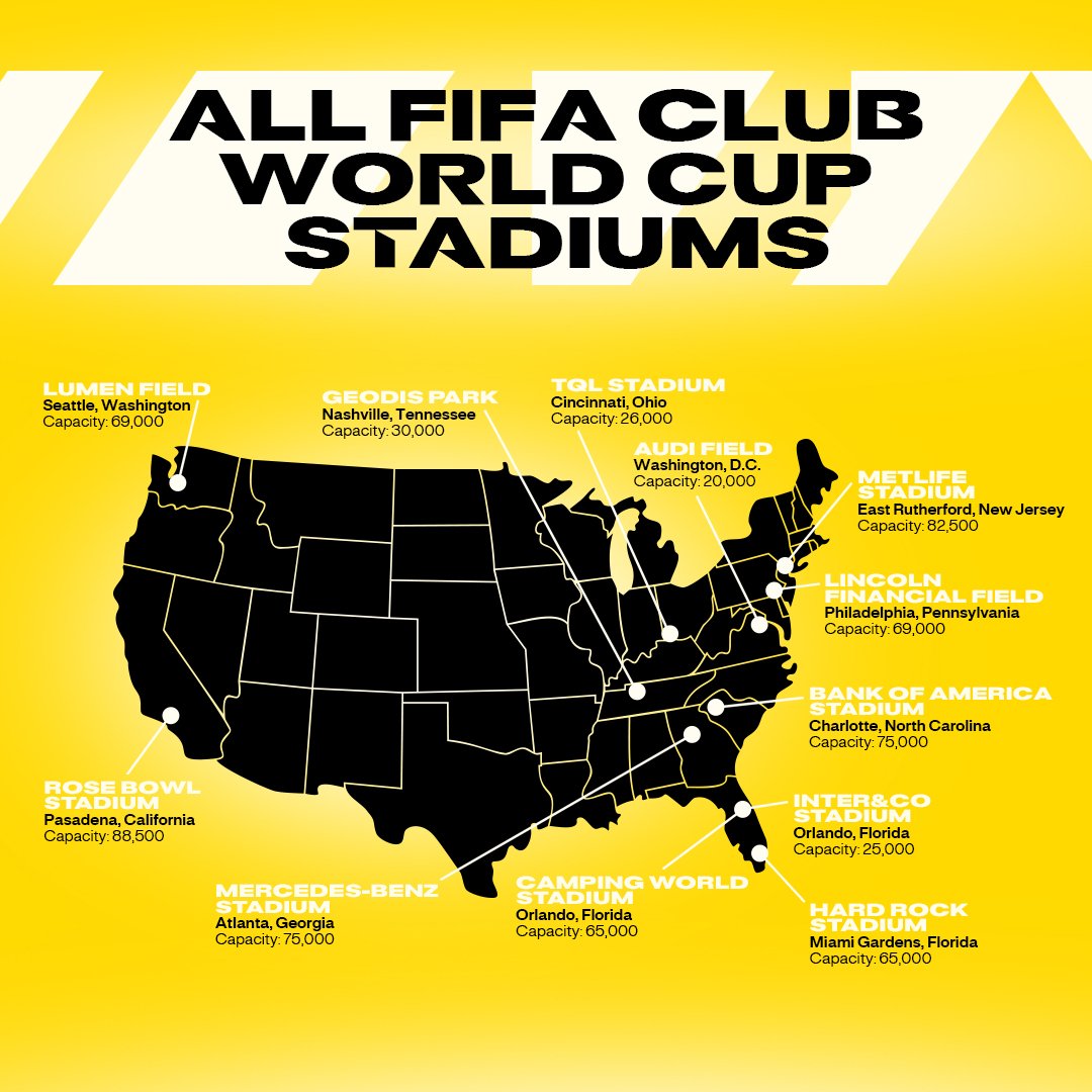 Map showing all stadiums and venues of the FIFA Club World Cup.