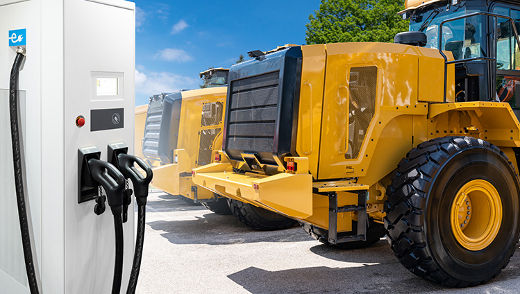Electric construction machines with charging station. Concept