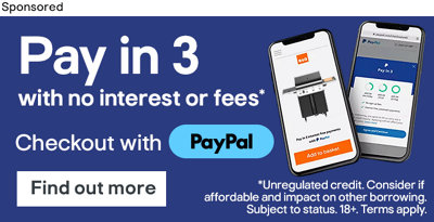 Sponsored Gallery Banner for PayPal. Pay in 3 with no interest or fees. Checkout with PayPal. Unregulated credit. Consider if affordable and impact on other borrowing. Subject to status. 18+. Terms apply. Find out more.