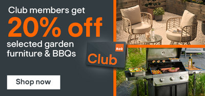 Club members get 20% off selected garden furniture and BBQs. Including GoodHome Omalos bistro set and GoodHome Attaia Black 3 burner Gas BBQ. Terms & conditions apply, see the *Terms & conditions at the end of the page.