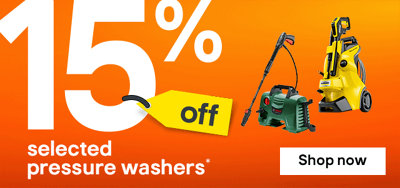 15% off selected pressure washers. Includes Mac Allister M1 Pressure washer, Bosch Aquatak Corded Pressure washer and Kärcher K4 Power Control Flex Pressure washer. Terms & conditions apply, see the *Terms & conditions at the end of the page.