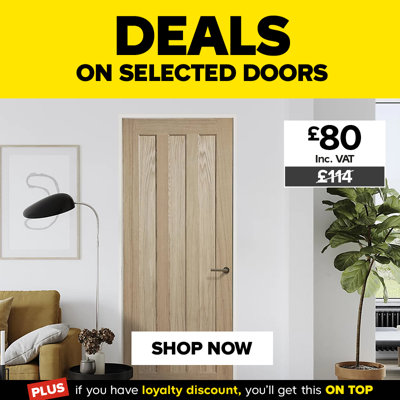 Deals on selected doors. Deals on selected interior doors. Includes fortia vertical 3 panel unglazed natural-oak internal timber-door was £114, now £80. Shop now.