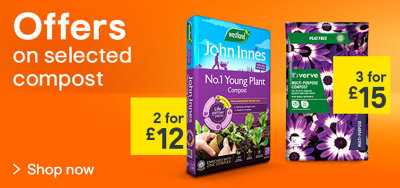Offers on selected compost. 2 for £12 John Innes Young plant compost, 3 for £15 Verve compost. Shop now