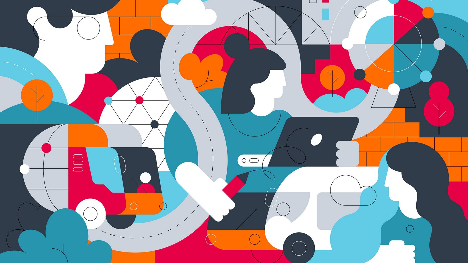Illustration with faces and people