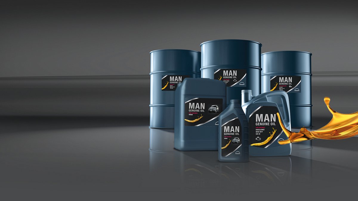 Various MAN service products in bottles and vats.