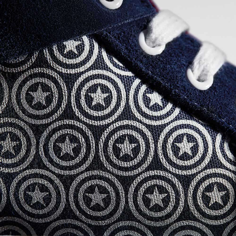 Close up shot of the Captain America sneakers' upper