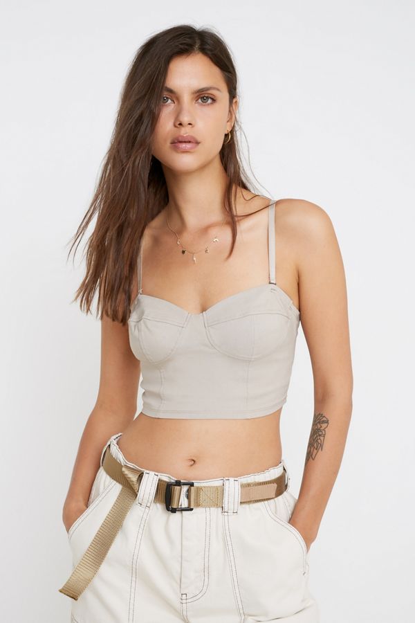 UO Beige Bengaline Corset Top Urban Outfitters UK