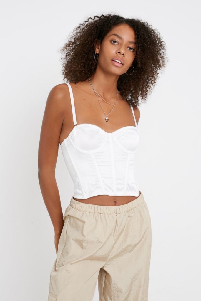 UO Ayla Bustier Cropped White Top | Urban Outfitters UK
