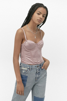 UO Ayla Corset Cropped Pink Top