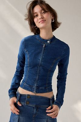 UO Sloan Zip-Durch Langarm Denim Oberteil