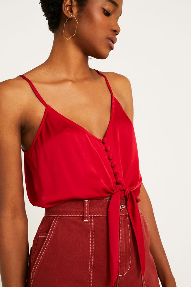 UO Red Satin TieFront Cami Urban Outfitters UK